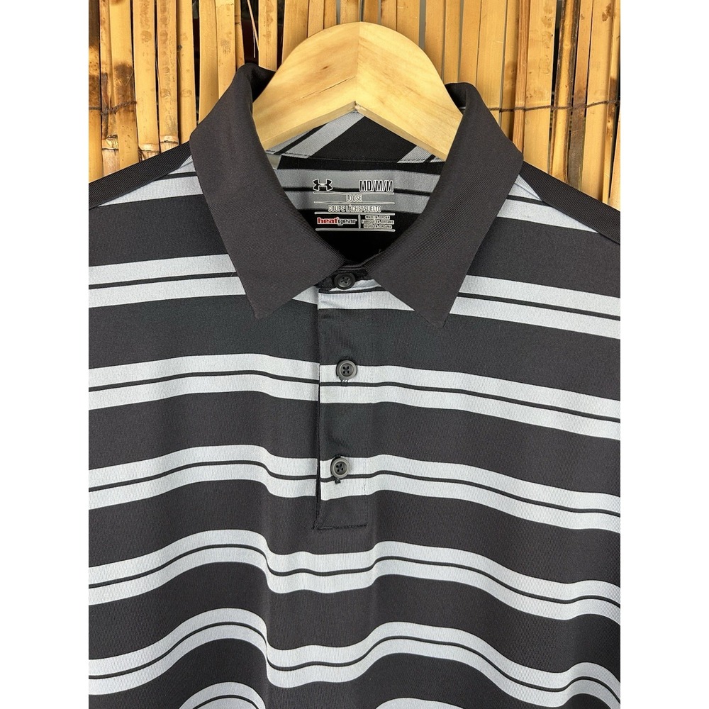 Under Armour Heat Gear Men's Short Sleeve Polo - Black Gray - Medium Loose Fit - Picture 2 of 15